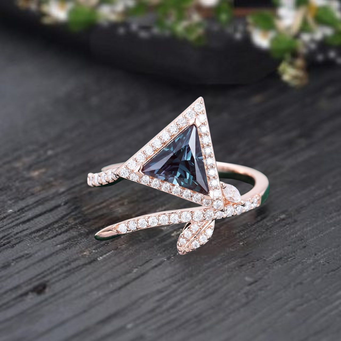 Kite Cut Black Onyx Engagement Ring Set Art Deco Moon Desgin Propose Promise Ring Black Gold Leaf Stack Wedding Band Anniversary Gift