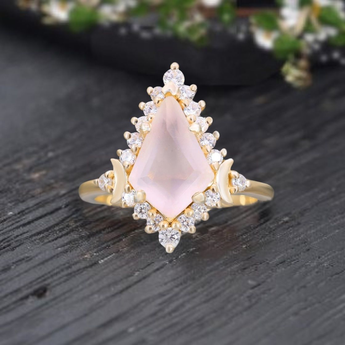Kite cut rose quartz unique ring  new arrival