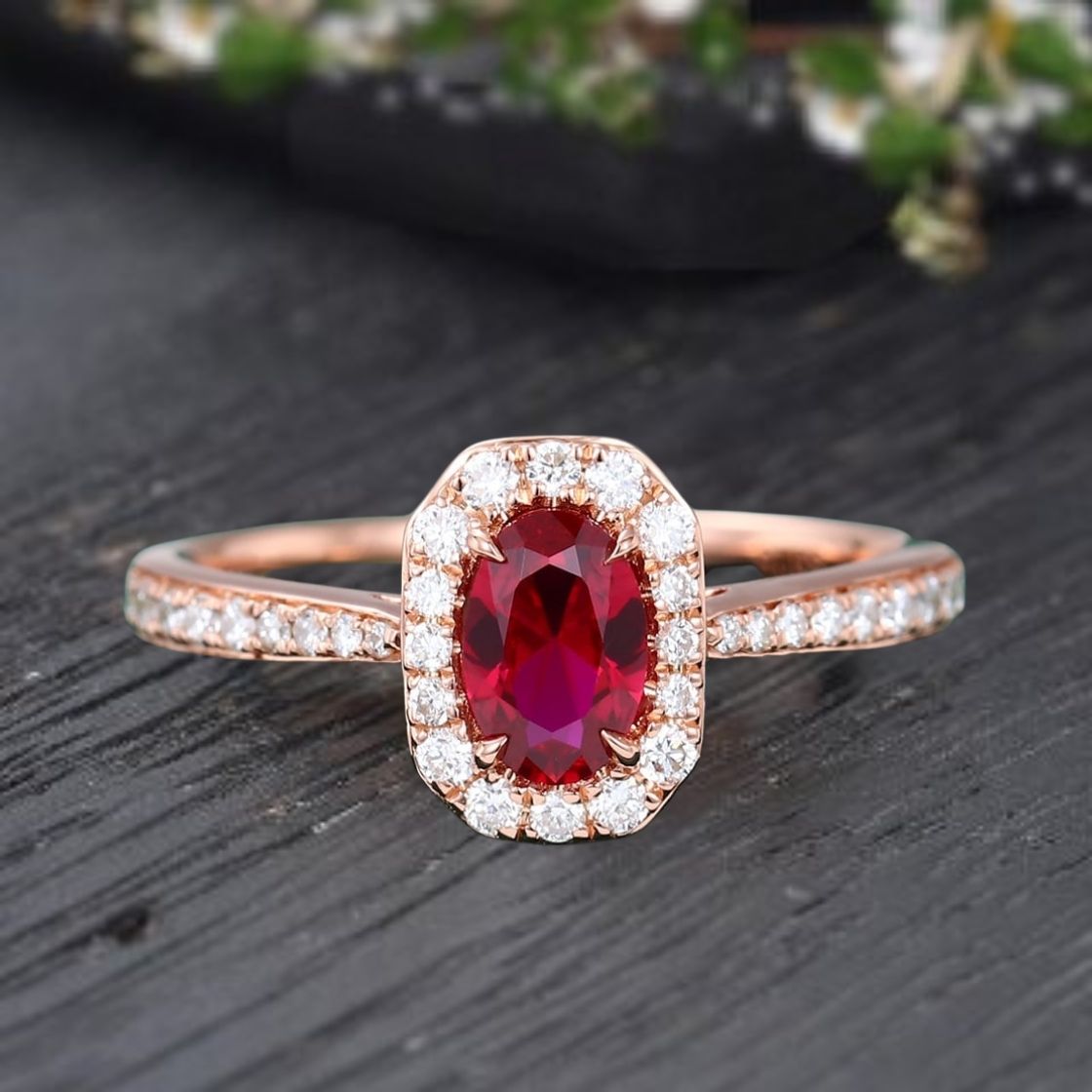 Engagment ring for her red garnate with mossainite